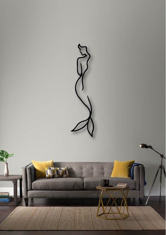 Little Mermaid Minimalist Line Art Wall Decor, Metal Wall Decor, Metal Wall Art (30×6)