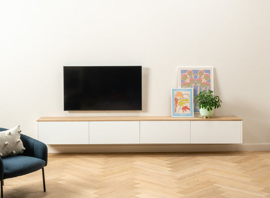 Modern Floating TV Cabinet with Minimalist Design and Natural Wood Finish – Perfect for Living Rooms