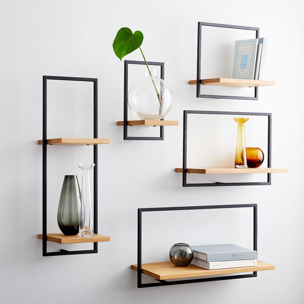 Metal Framed Wooden Wall Shelves Set Of 5